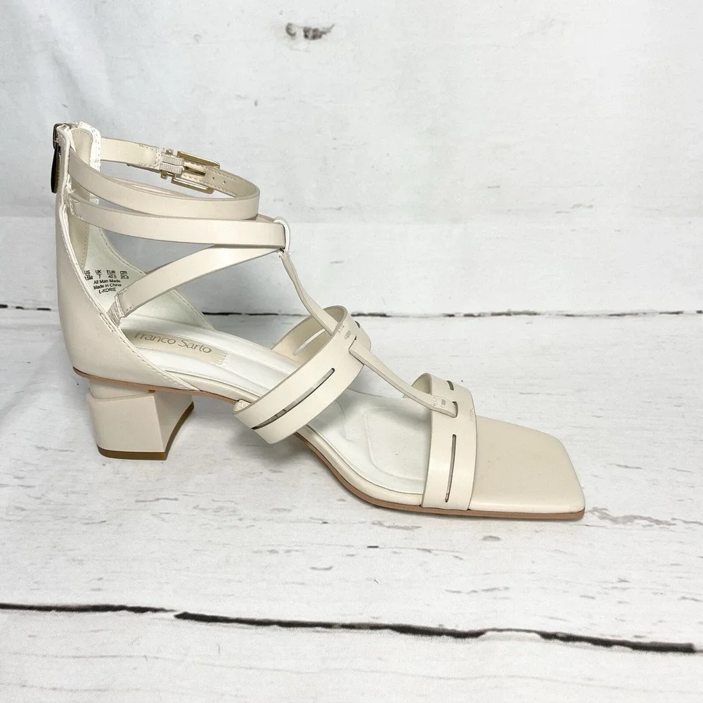 Franco Sarto Korie Shoes Women's 9.5M Beige Leather Ankle Strap Strappy New